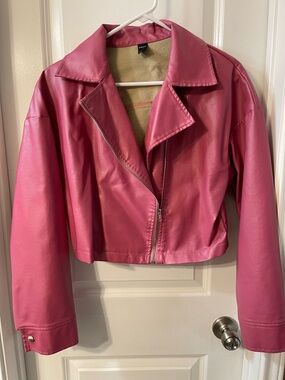 SHEIN Hot Pink Faux Leather Moto Jacket